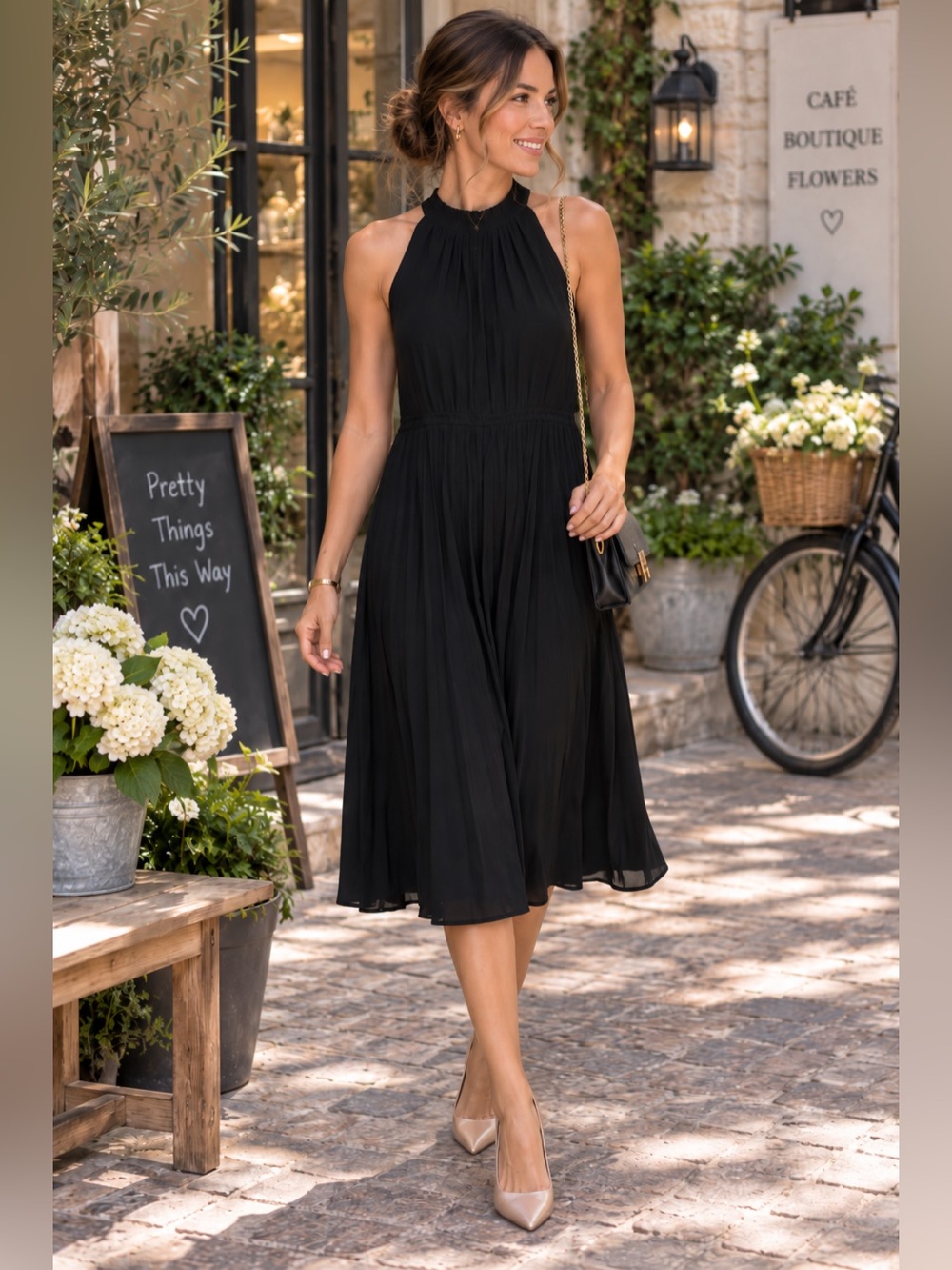 Kate Spade New York Black Pleated Halter Midi Dress Size 0
